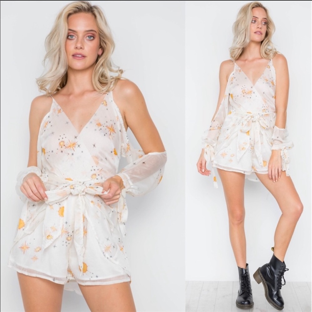 Cold Shoulder Sunburst White Romper